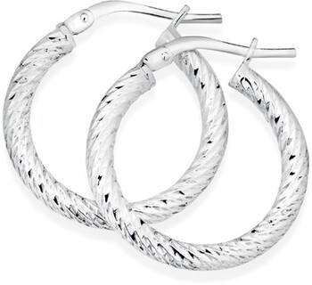 Sterling Silver 15mm Sparkly Twist Hoop Earrings