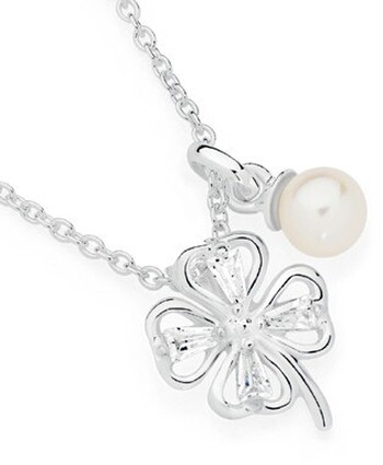 Sterling Silver Cult Freshwater Pearl & Cubic Zirconia 4 Leaf Clover