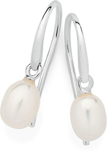 Sterling Silver 6.5mm Cultured Freshwater Pearl Hook Drop Earrings