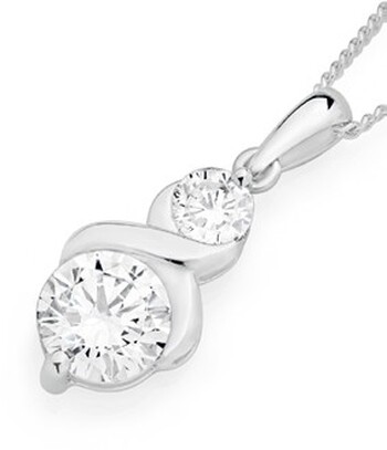 Sterling Silver Small & Large Cubic Zirconia  With Twist Pendant