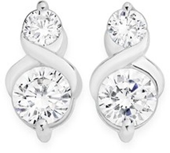Sterling Silver Small & Large Cubic Zirconia  With Twist Stud Earrings