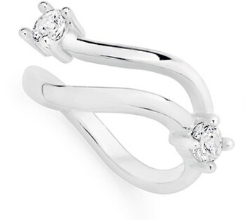 Sterling Silver Cubic Zirconia  On Wavy Crossover Ring