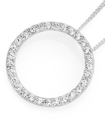 Sterling Silver Cubic Zirconia  15mm Fine Circle Pendant