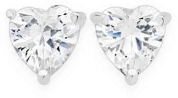 Sterling Silver Cubic Zirconia  Heart Stud Earrings