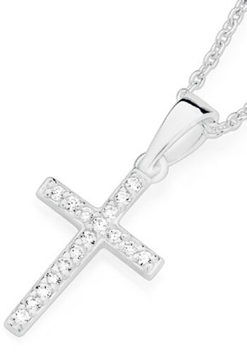Sterling Silver Cubic Zirconia  Claw Set Cross Pendant