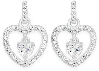Sterling Silver Cubic Zirconia Dangle Heart in Open Heart Earrings