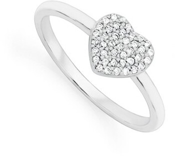 Sterling Silver Cubic Zirconia Pave Flat Heart Ring