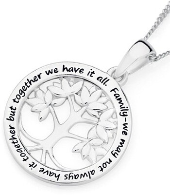 Sterling Silver Family Tree In Circle Message Pendant
