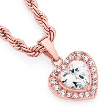 Rose Plated Stainless Steel Cubic Zirconia Heart Cluster Pendant