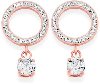 Rose Plated Stainless Steel Crystal Circle with Claw Set Drop Earrings