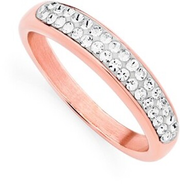 Rose Plate Stainless Steel Crystal Double Row Pave Ring