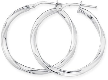 Sterling Silver 25mm Ribbon Twist Hoop Earrings