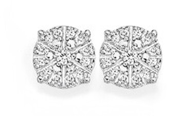 9ct White Gold Diamond Sparkle Cluster Stud Earrings