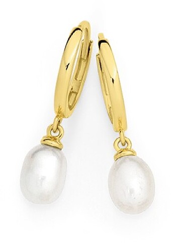 9ct Gold Cultured Freshwater Pearl Huggie Earrings