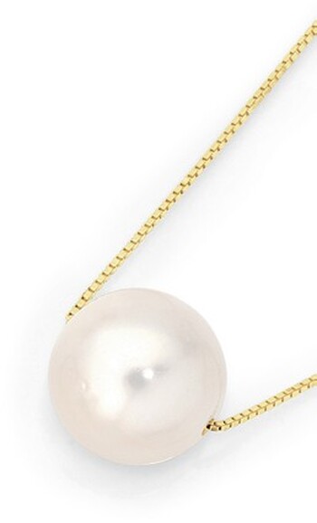 9ct Gold Cultured Freshwater Pearl Slider Pendant on a 9ct Gold Fine Box Chain