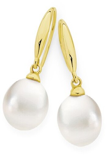 9ct Gold Cultured Freshwater Pearl Tear Drop Shepherd Hook Earrings