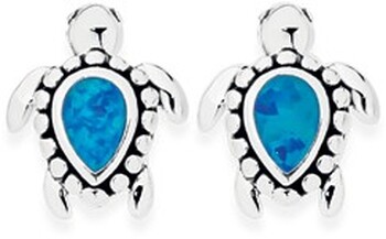 Sterling Silver Created Opal Turtle Stud Earrings