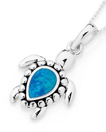 Sterling Silver Created Opal Turtle Pendant