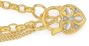9ct Gold Two Tone 19cm Solid Oval Belcher Diamond Padlock Bracelet