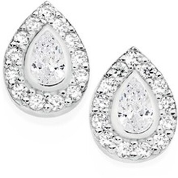 Sterling Silver Pear Cubic Zirconia Cluster Stud Earrings