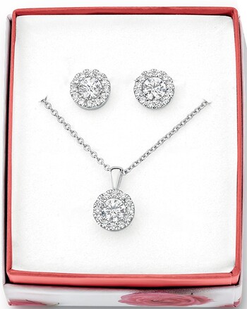 Sterling Silver Cubic Zirconia Cluster Pendant & Earrings Set