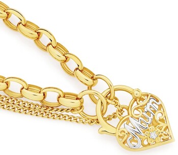 9ct Gold 19cm Solid Belcher Diamond Mum Padlock Bracelet