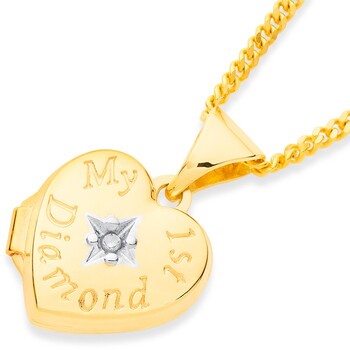 9ct Gold Kids 'My 1st Diamond' Heart Locket