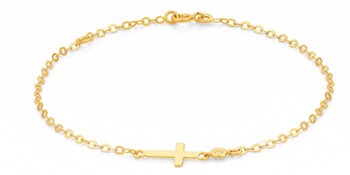9ct Gold Kids 17cm Diamond Cross Trace Bracelet
