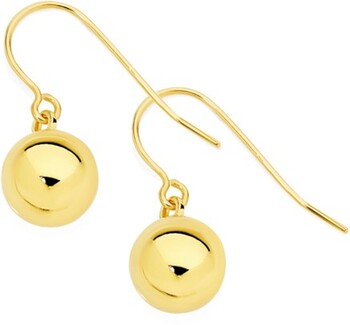 9ct Gold 8mm Polished Ball Hook Drop Earrings