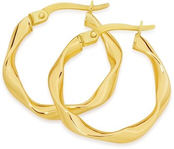 9ct Gold 3x15mm Ribbon Twist Hoop Earrings