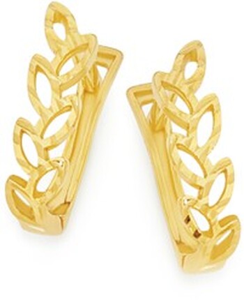 9ct Gold Leaf Cutout Diamond-Cut Huggie Earrings