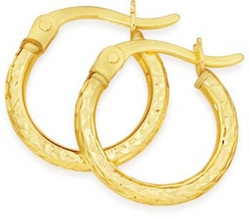 9ct Gold 2x10mm Diamond-Cut Hoop Earrings