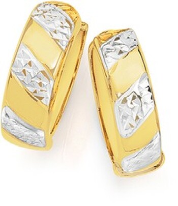 9ct Gold Two Tone Diamond-Cut Huggie Earrings