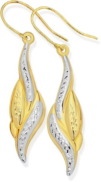9ct Gold Two Tone Flame Drop Earrings