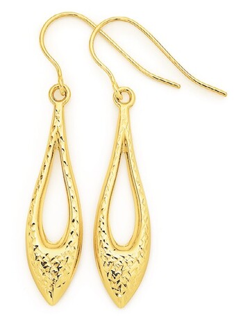 9ct Gold Diamond-Cut Marquise Drop Earrings