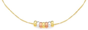 9ct Gold Tri Tone Medium 7 Lucky Rings on 45cm 9ct Gold Chain