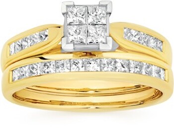 18ct Gold Diamond Princess Cut Bridal Set
