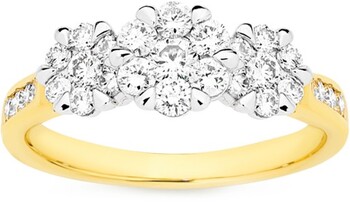 9ct Gold Diamond Cluster Trilogy Ring