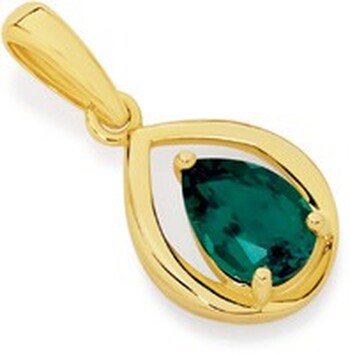 9ct Gold Created Emerald Open Pear Pendant