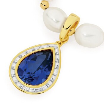 9ct Gold Created Sapphire & Diamond Enhancer Pendant