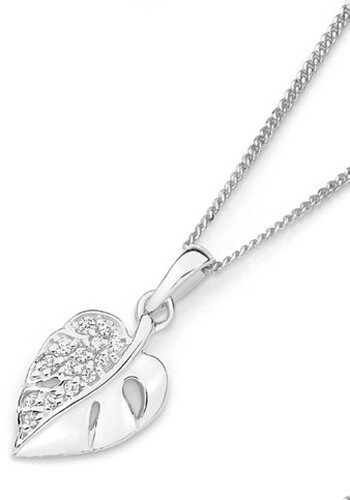 Sterling Silver Cubic Zirconia Leaf Pendant