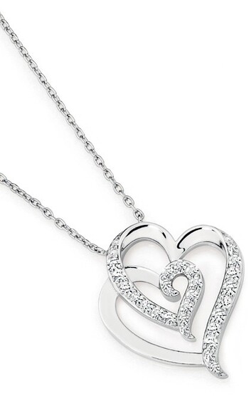 Sterling Silver Cubic Zirconia Entwined Hearts Pendant