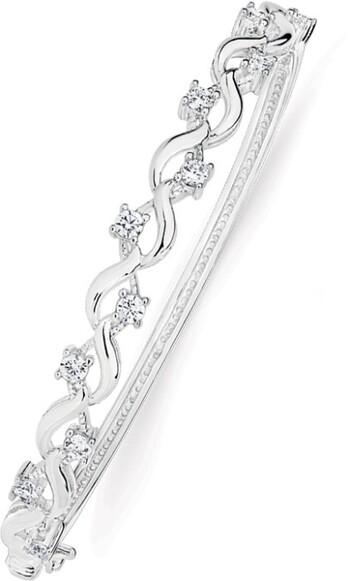 Sterling Silver Cubic Zirconia Crossover Link Bangle