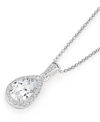 Sterling Silver Pear Cubic Zirconia Cluster Pendant
