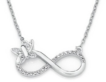 Sterling Silver Cubic Zirconia Infinity with Butterfly Necklet