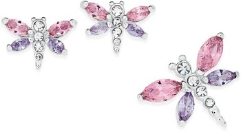 Sterling Silver Pink & Lavender Cubic Zircnoia Dragonfly Set