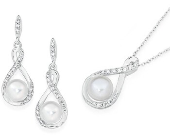 Sterling Silver Cultured Freshwater Pearl in Cubic Zirconia Infinity Set