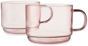 NEW 2 Pink Glass Mugs