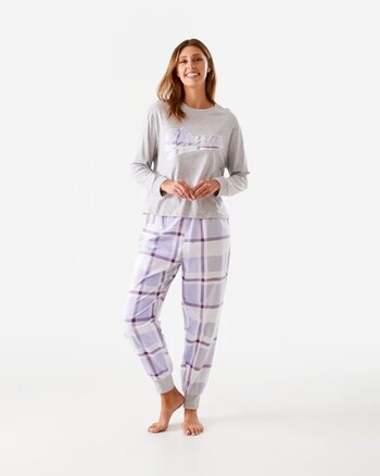 NEW Long Sleeve T-Shirt and Cuffed Flannelette Pants Pyjama Set