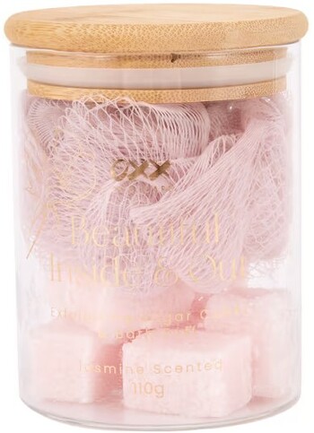 OXX Bodycare Mother's Day Beautiful Inside & Out Exfoliating Sugar Cubes and Puff 110g - Jasmine Scented